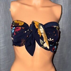 White Fox Boutique Floral Strapless Top - Navy and Multicolor